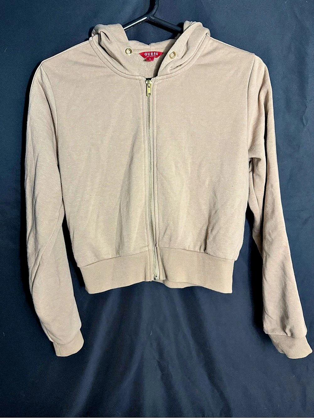 GUESS Logo Tape Zip-Up Jacket Beige Size Medium